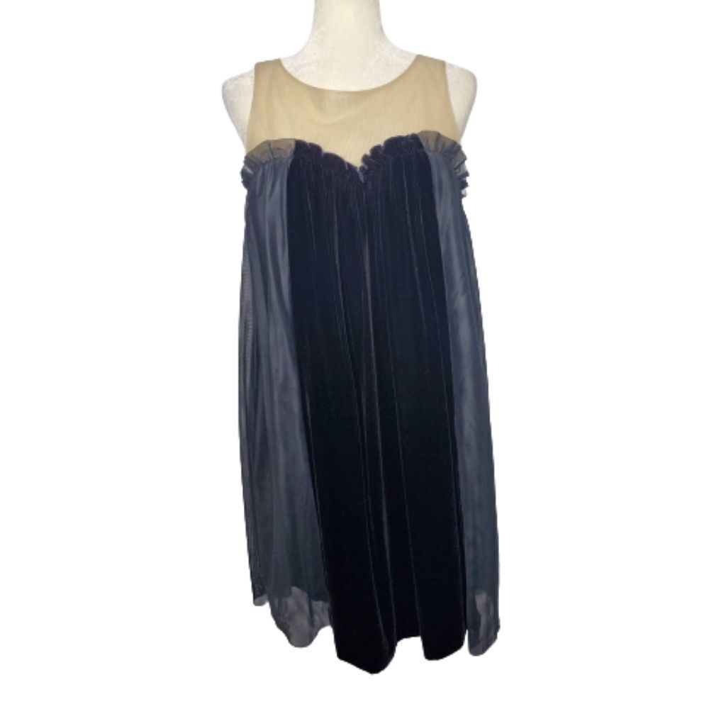 GALATER black velvet dress sleeveless‎ silk swing loose M